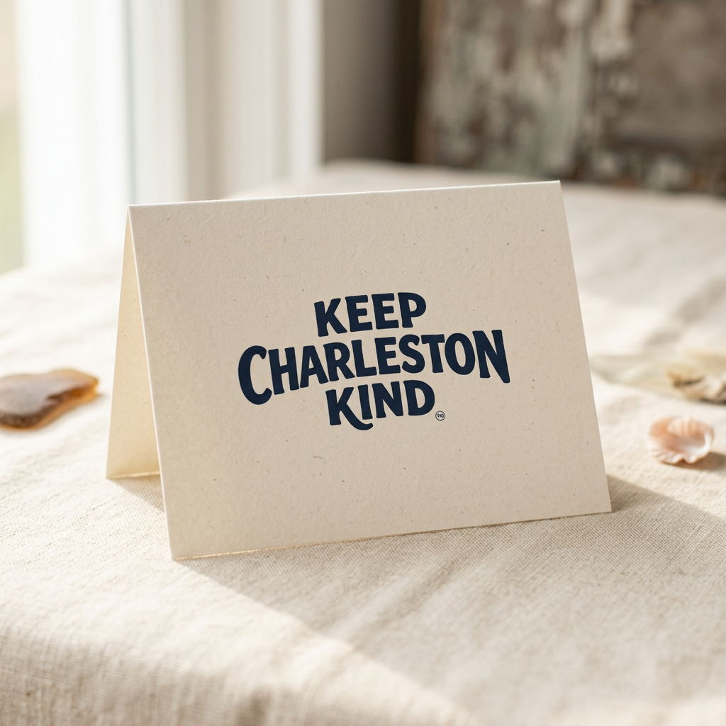 Keep Charleston Kind handwritten thank you card with the logo on the front